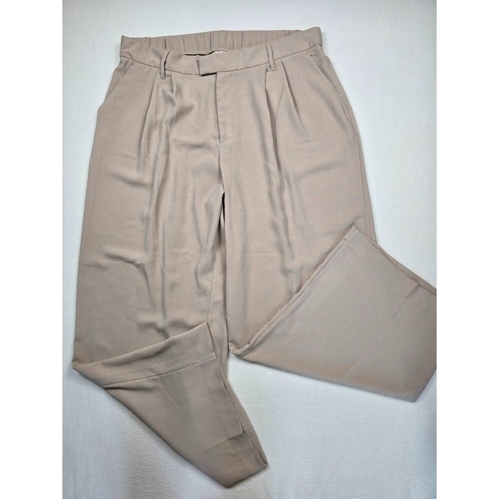 A New Day Womens Wide Leg Beige Pleated Trousers Size 17 Elastic Waist